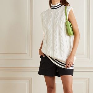 Ganni Striped Cable-knit Cotton-blend Turtleneck Sweater